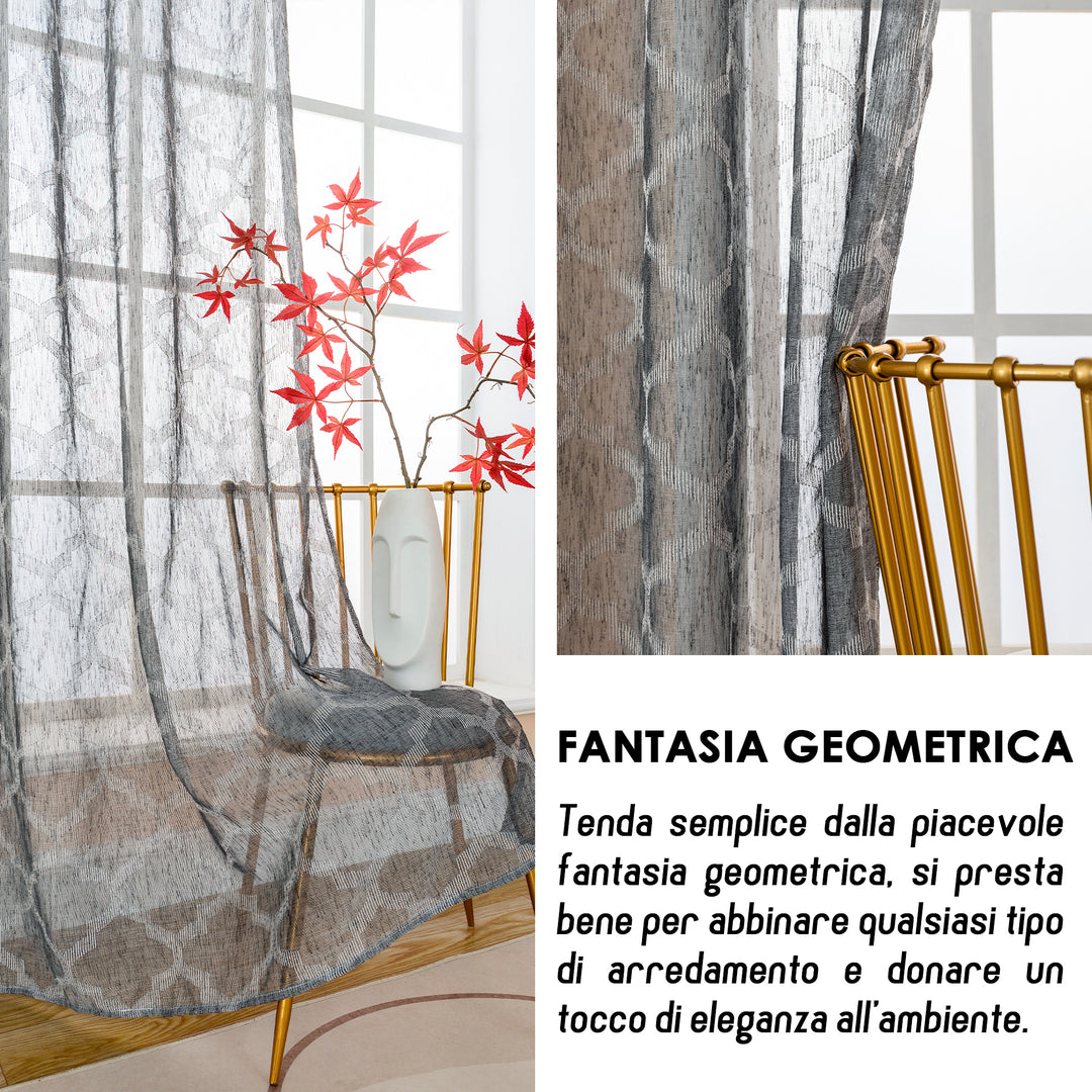TENDA SEMI FILTRANTE SIMIL LINO FANTASIA ROMBICA 1 PANNELLO 140X280CM ANTRACITE