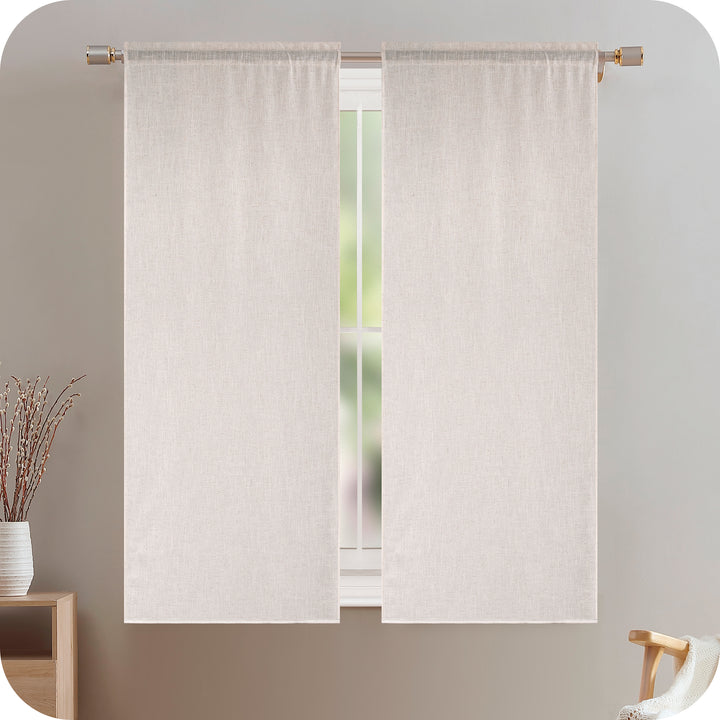 COPPIA TENDE CRETA SEMI FILTRANTI SIMIL LINO 2X55X130CM NATURALE