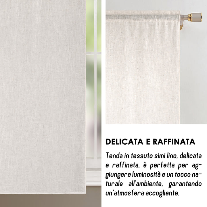 COPPIA TENDE CRETA SEMI FILTRANTI SIMIL LINO 2X55X130CM NATURALE