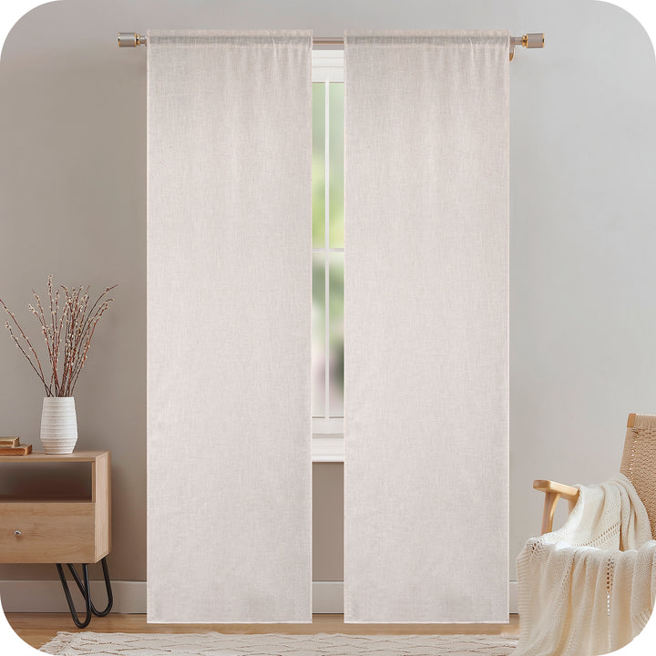 COPPIA TENDE CRETA SEMI FILTRANTI SIMIL LINO 2X55X240CM NATURALE