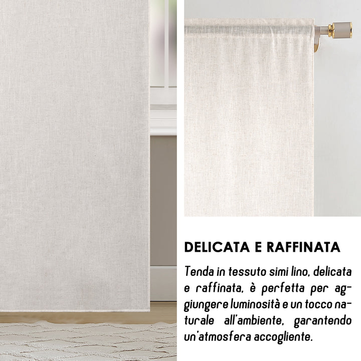 COPPIA TENDE CRETA SEMI FILTRANTI SIMIL LINO 2X55X240CM NATURALE