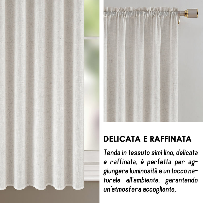 TENDA CRETA SEMI FILTRANTE SIMIL LINO 1 PANNELLO 140X150CM NATURALE