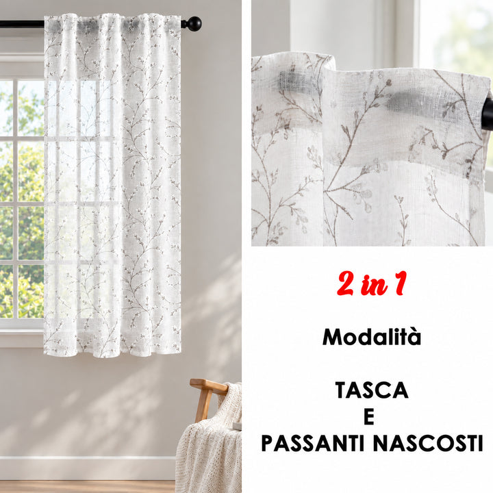 COPPIA TENDE ANTIGUA SEMI FILTRANTI FANTASIA MAGNOLIA 2X70X130CM BIANCO