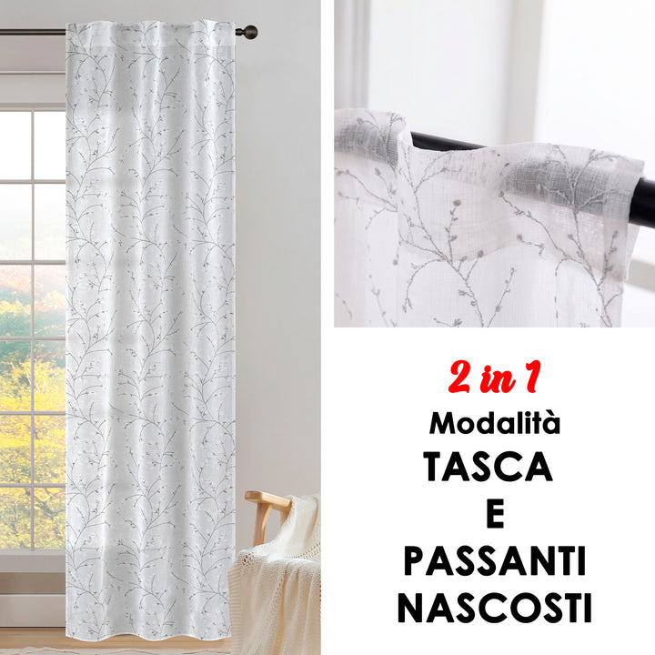 COPPIA TENDE ANTIGUA SEMI FILTRANTI FANTASIA MAGNOLIA 2X55X240CM BIANCO