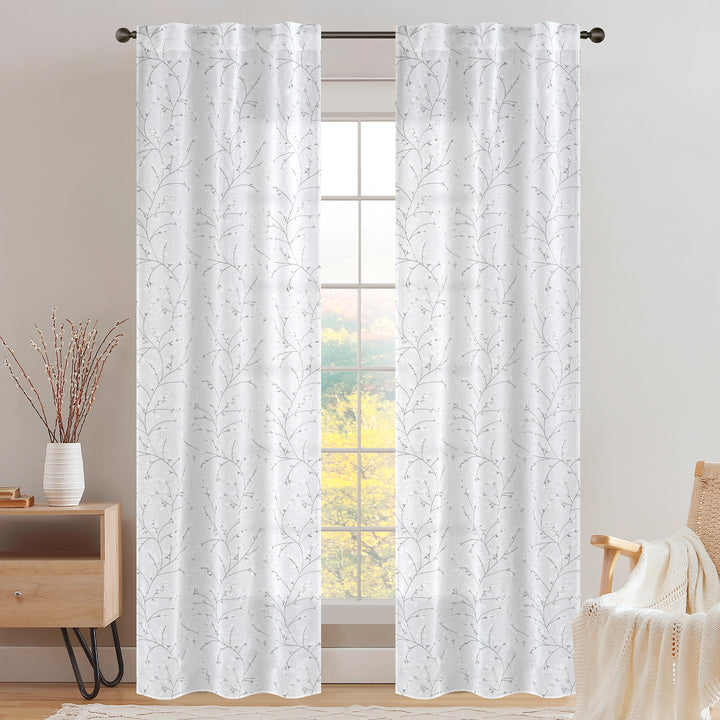 COPPIA TENDE ANTIGUA SEMI FILTRANTI FANTASIA MAGNOLIA 2X70X240CM BIANCO