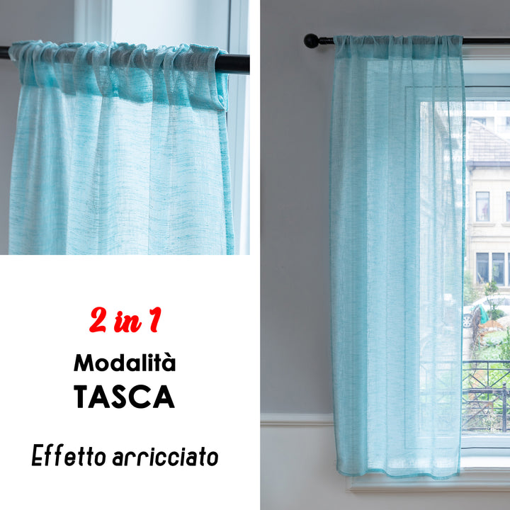 COPPIA TENDE ITACA FILTRANTI SIMIL LINO 2X55X150CM TURCHESE