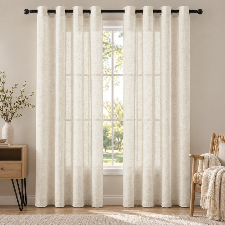 TENDA CRETA SEMI FILTRANTE SIMIL LINO CON OCCHIELLI 1 PANNELLO 140X280CM NATURALE
