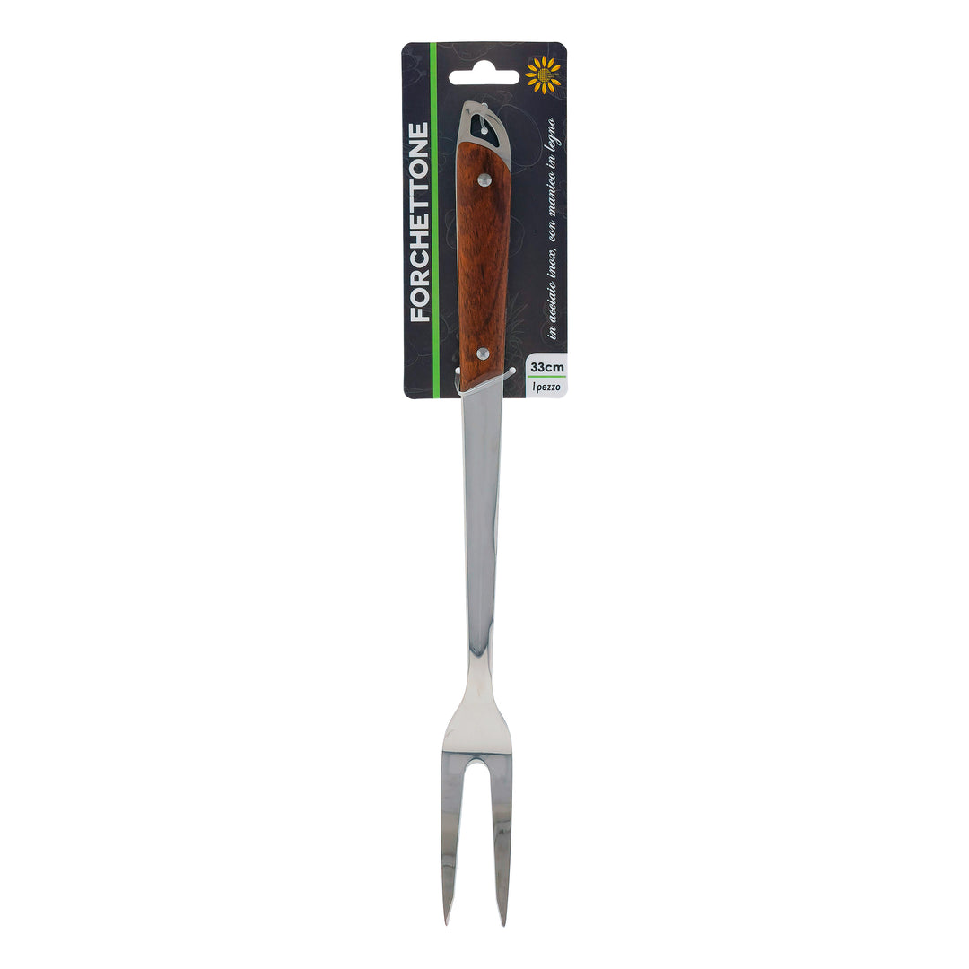 2 forchettoni da carne con manico in legno, forchetta da barbecue in acciaio inox, forchetta piatta forgiata, forchetta per arrosti, bistecche, arrosti e cucine