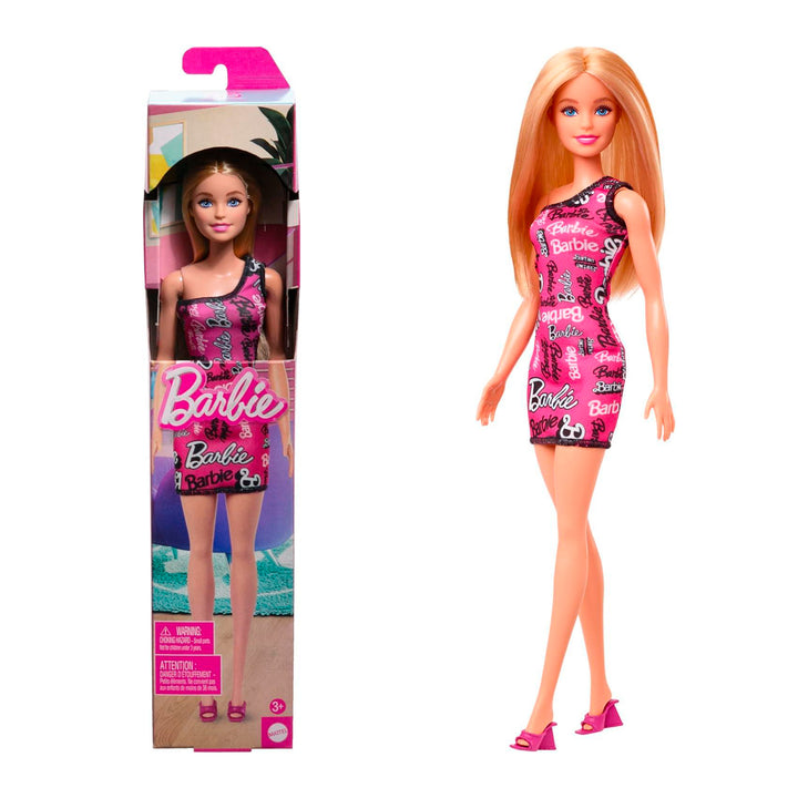 BARBIE BAMBOLA CON CAPELLI LISCI E VESTITO MONOSPALLA