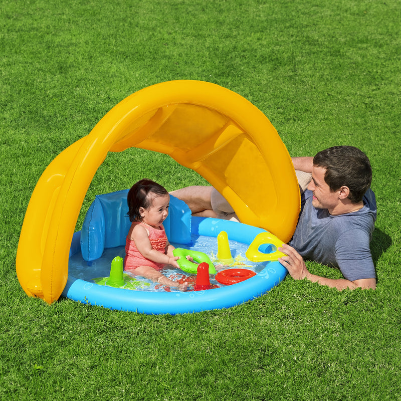 BW52568 PISCINA GIOCO LIL SEASHAPERS CON SCHIENALE E PARASOLE 115X89X76CM