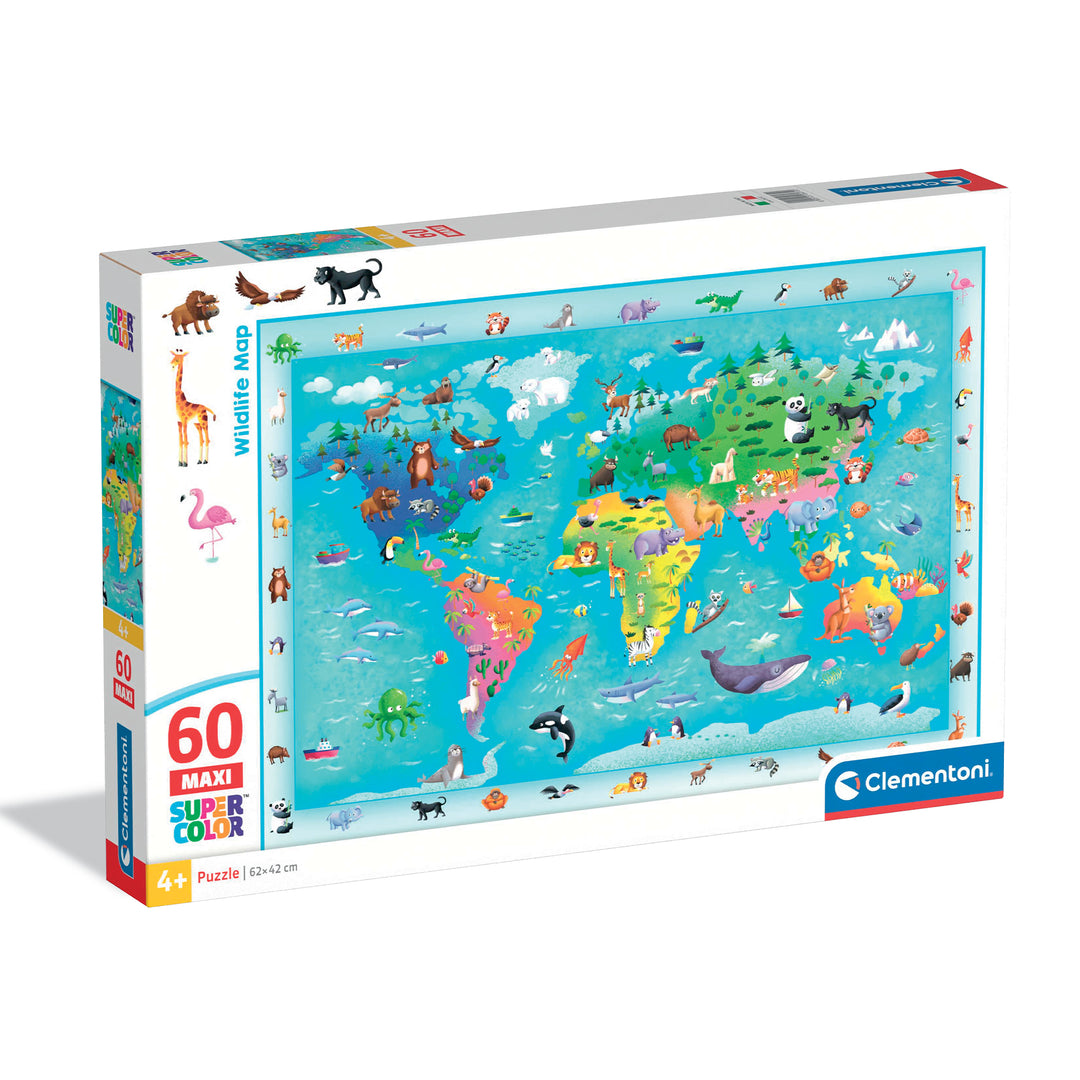 PUZZLE WILDLIFE MAP - 60 PEZZI MAXI