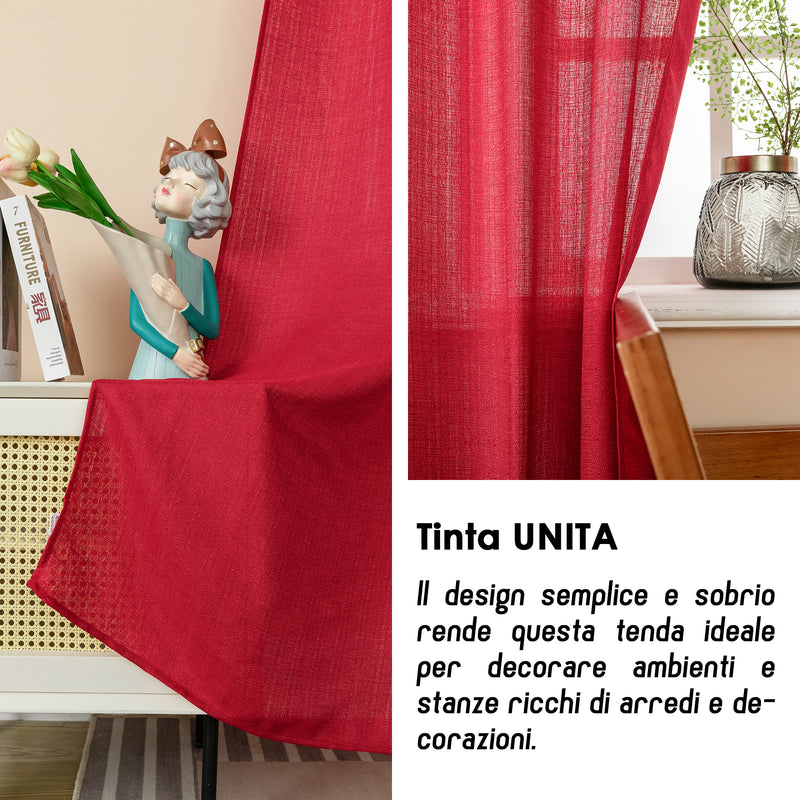 COPPIA TENDE SEMI COPRENTI IN TINTA UNITA 2X70X145CM ROSSO