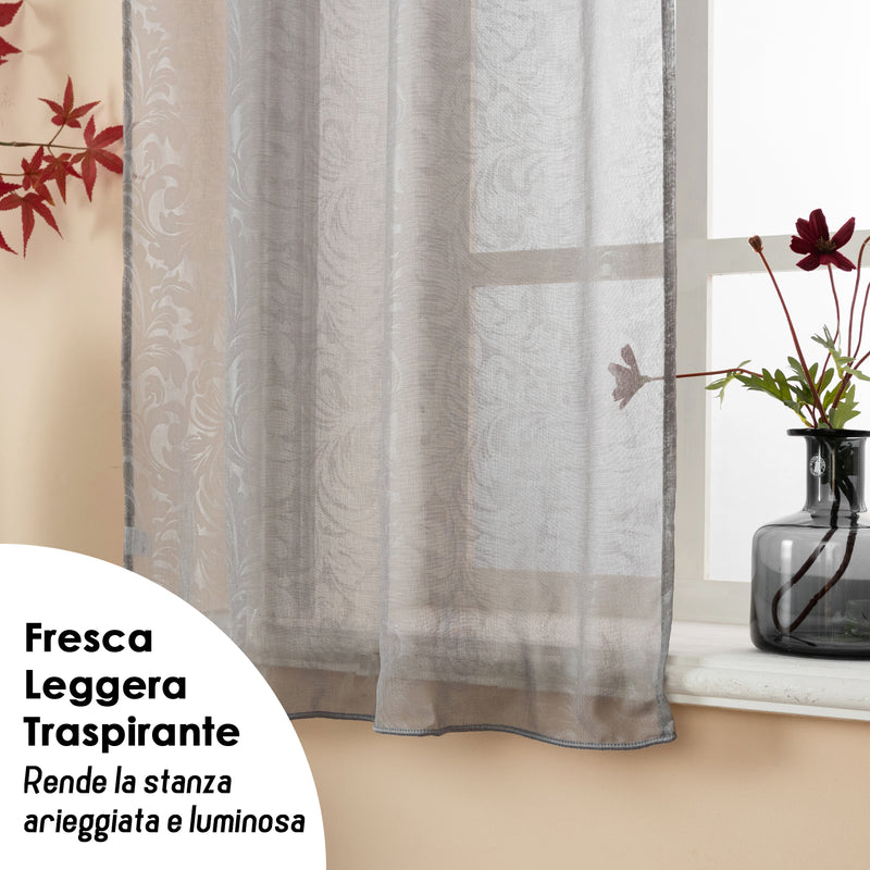 COPPIA TENDE FILTRANTI FANTASIA NATURA TONO SU TONO 2X70X145CM GRIGIO