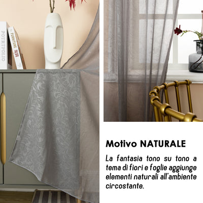 COPPIA TENDE FILTRANTI FANTASIA NATURA TONO SU TONO 2X70X145CM GRIGIO