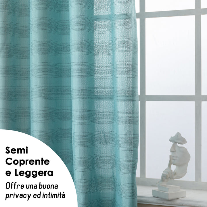TENDA SEMI COPRENTE MOTIVO A RIGHE 1 PANNELLO 140X285CM CELESTE