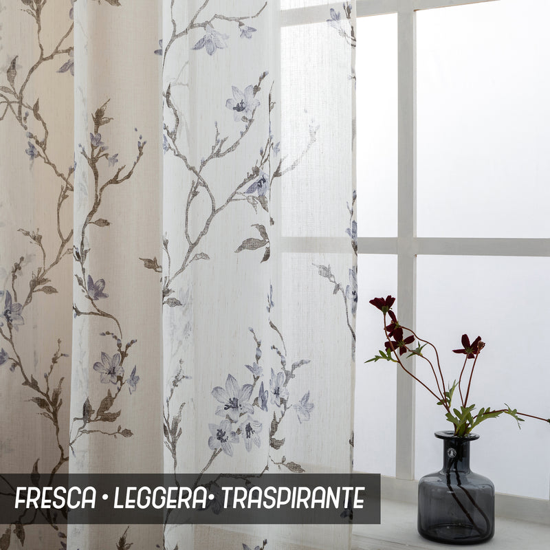 TENDA FILTRANTE FANTASIA FLOREALE PRUNO 140X285CM VIOLETTO