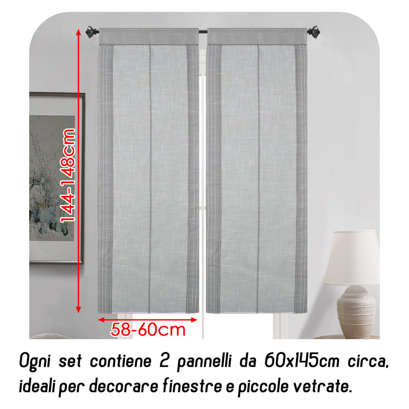 COPPIA TENDE FILTRANTI IN SIMIL LINO 2X60X145CM GRIGIO