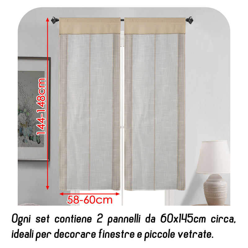 COPPIA TENDE FILTRANTI IN SIMIL LINO 2X60X145CM BEIGE