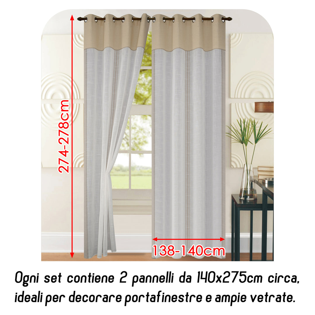TENDA FILTRANTE IN SIMIL LINO 1 PANNELLO 140X275CM BEIGE