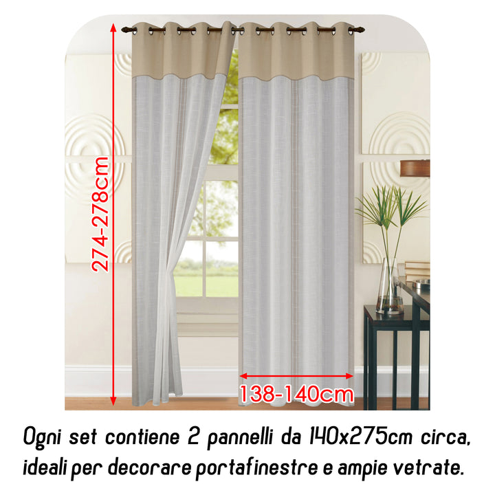 TENDA FILTRANTE IN SIMIL LINO 1 PANNELLO 140X275CM BEIGE