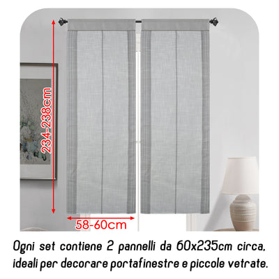 COPPIA TENDE FILTRANTI IN SIMIL LINO 2X60X235CM GRIGIO