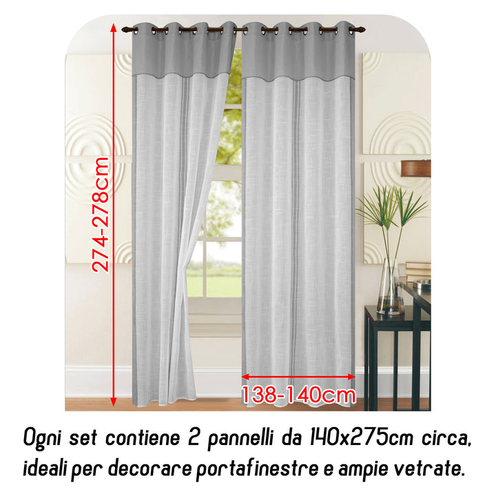 TENDA FILTRANTE IN SIMIL LINO 1 PANNELLO 140X275CM GRIGIO
