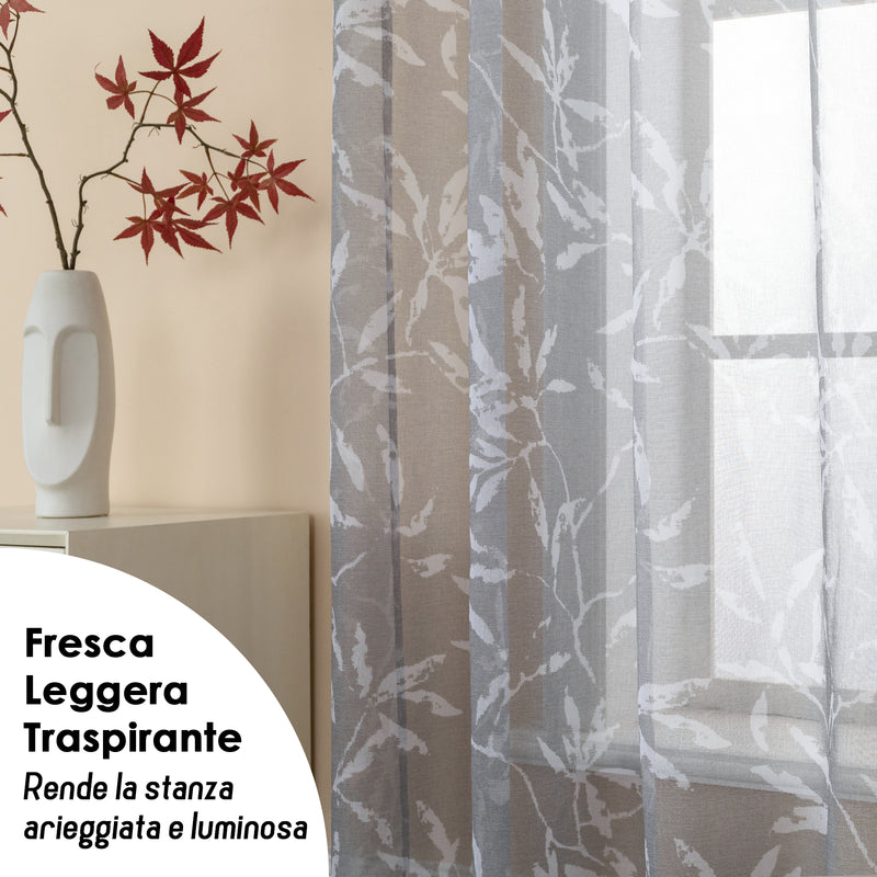 TENDA FILTRANTE FANTASIA FOGLIE 140X275CM GRIGIO CHIARO