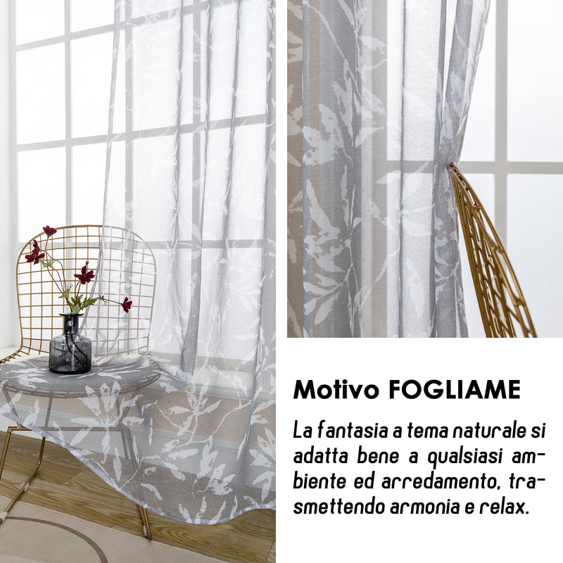 TENDA FILTRANTE FANTASIA FOGLIE 140X275CM GRIGIO CHIARO