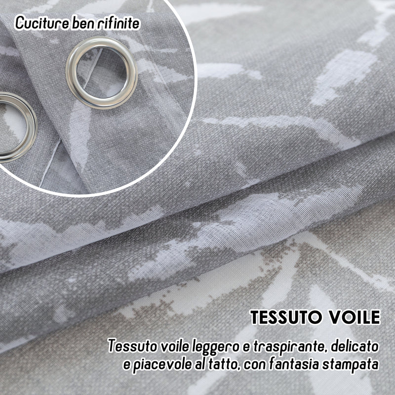 TENDA FILTRANTE FANTASIA FOGLIE 140X275CM GRIGIO CHIARO