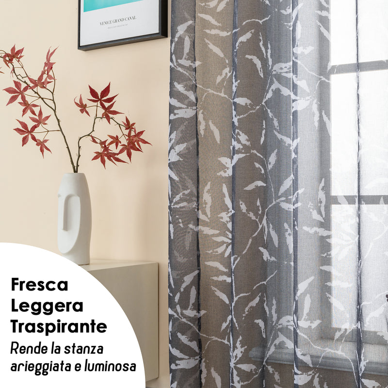 TENDA FILTRANTE FANTASIA FOGLIE 140X275CM GRIGIO SCURO