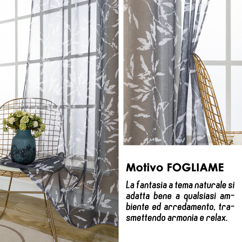 TENDA FILTRANTE FANTASIA FOGLIE 140X275CM GRIGIO SCURO