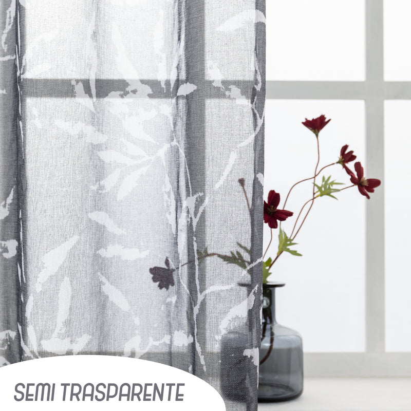 TENDA FILTRANTE FANTASIA FOGLIE 140X275CM GRIGIO SCURO