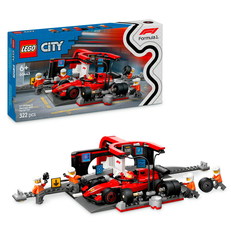 LEGO 60443 CITY PITSTOP E MECCANICI CON MONOPOSTO FERRARI F1