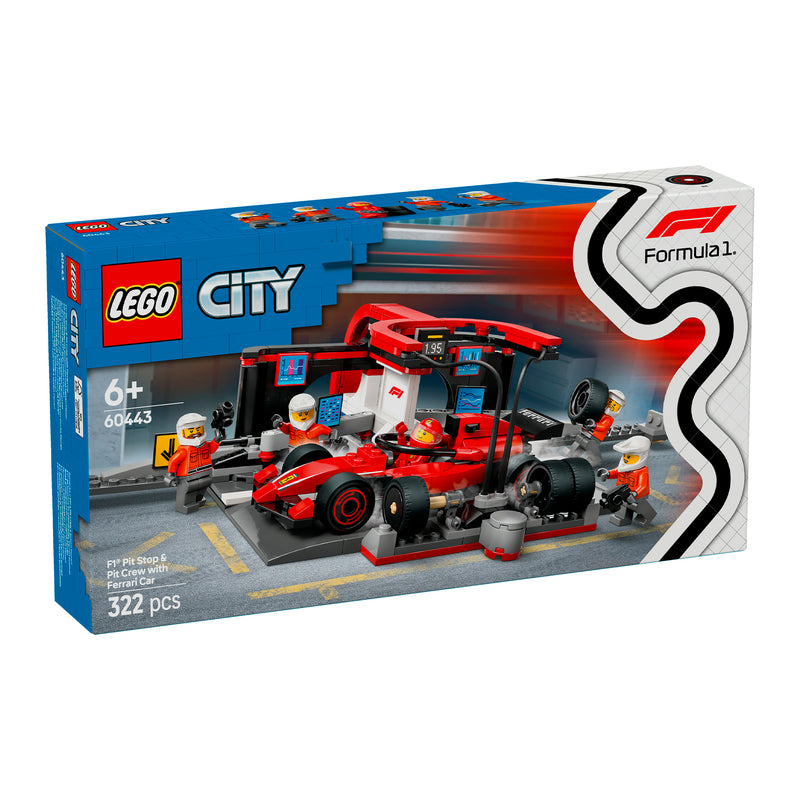 LEGO 60443 CITY PITSTOP E MECCANICI CON MONOPOSTO FERRARI F1