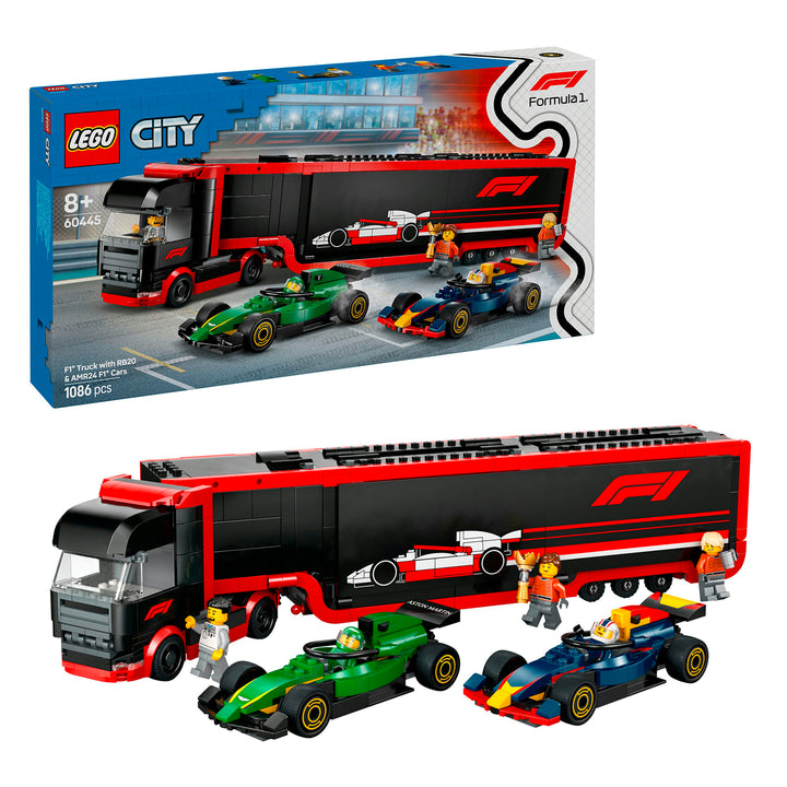 LEGO 60445 AUTOTRASPORTATORE F1 CON MONOPOSTO RB20 e AMR24 F1