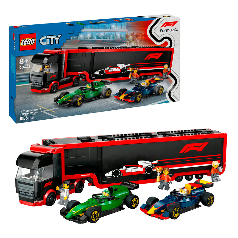 LEGO 60445 AUTOTRASPORTATORE F1 CON MONOPOSTO RB20 e AMR24 F1