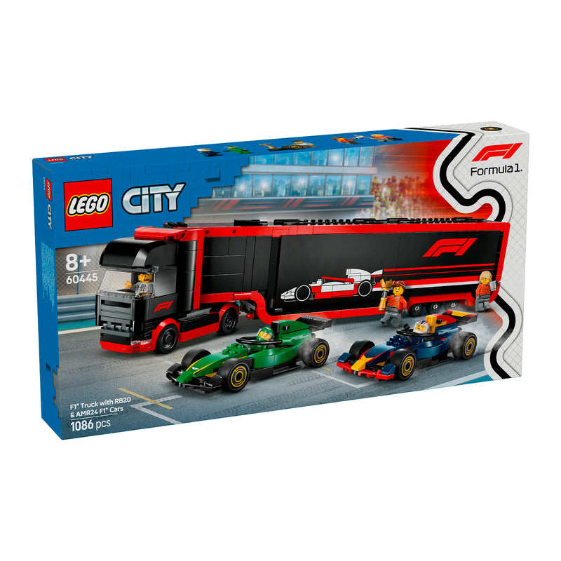 LEGO 60445 AUTOTRASPORTATORE F1 CON MONOPOSTO RB20 e AMR24 F1