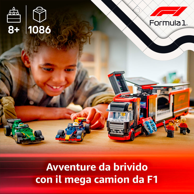 LEGO 60445 AUTOTRASPORTATORE F1 CON MONOPOSTO RB20 e AMR24 F1