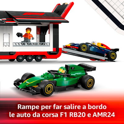 LEGO 60445 AUTOTRASPORTATORE F1 CON MONOPOSTO RB20 e AMR24 F1