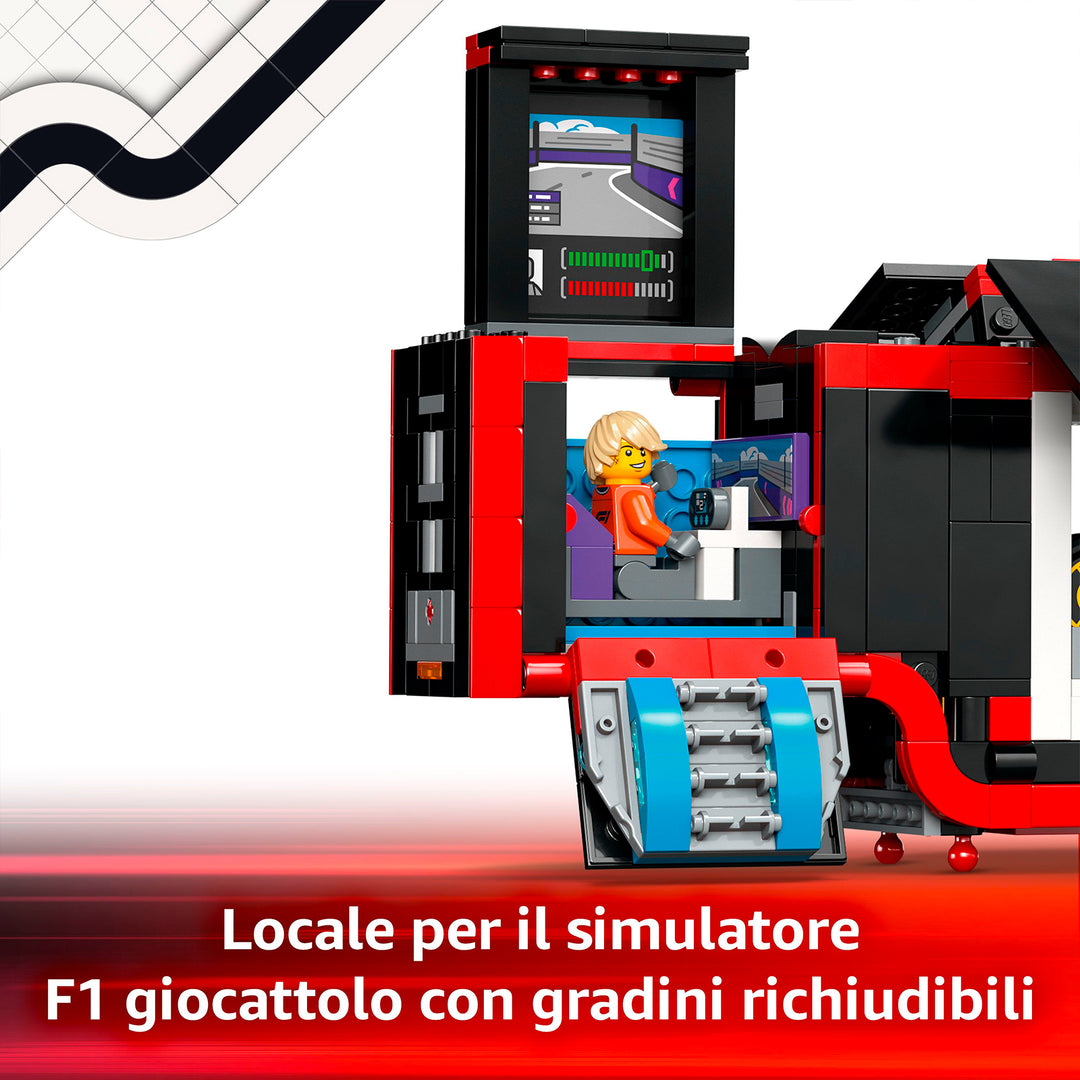 LEGO 60445 AUTOTRASPORTATORE F1 CON MONOPOSTO RB20 e AMR24 F1
