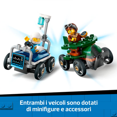 LEGO 60459 CITY PACK VEICOLI DA CORSA: AEREO CONTRO LETTO D'OSPEDALE