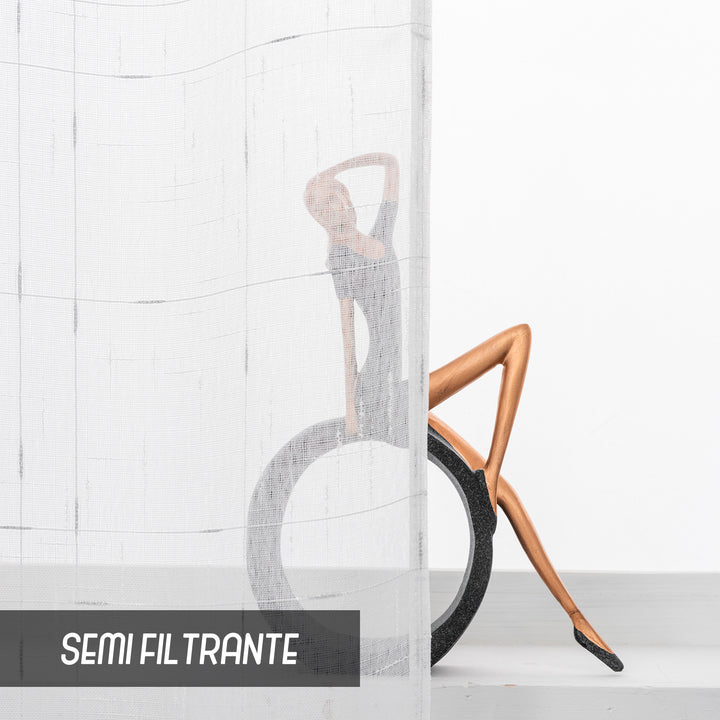 COPPIA TENDE GRACIOSA FILTRANTI MOTIVO FILAMENTI 2X70X240CM ARGENTO