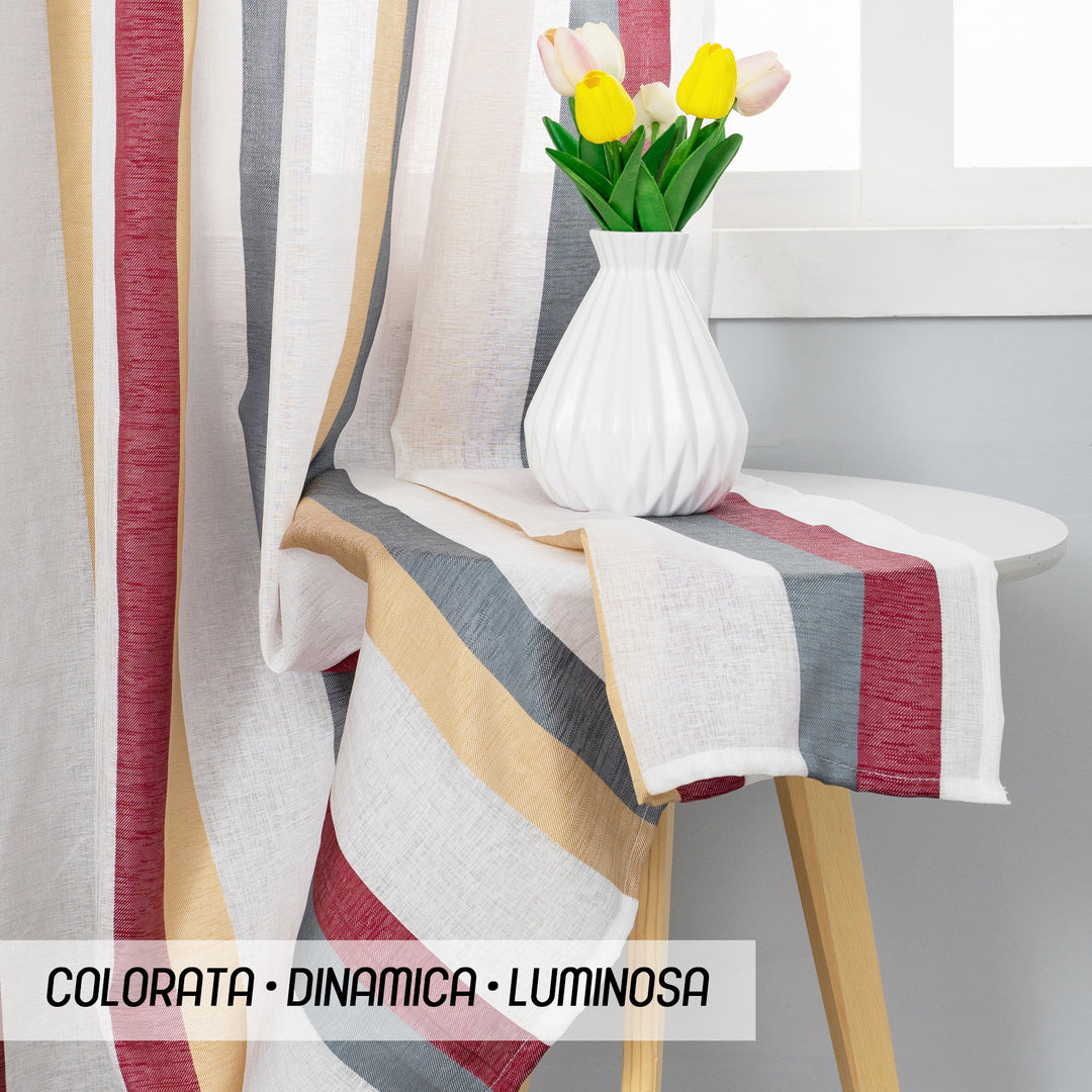 TENDA SEMI FILTRANTE A RIGHE MULTICOLOR 1 PANNELLO 140X285CM BORDEAUX