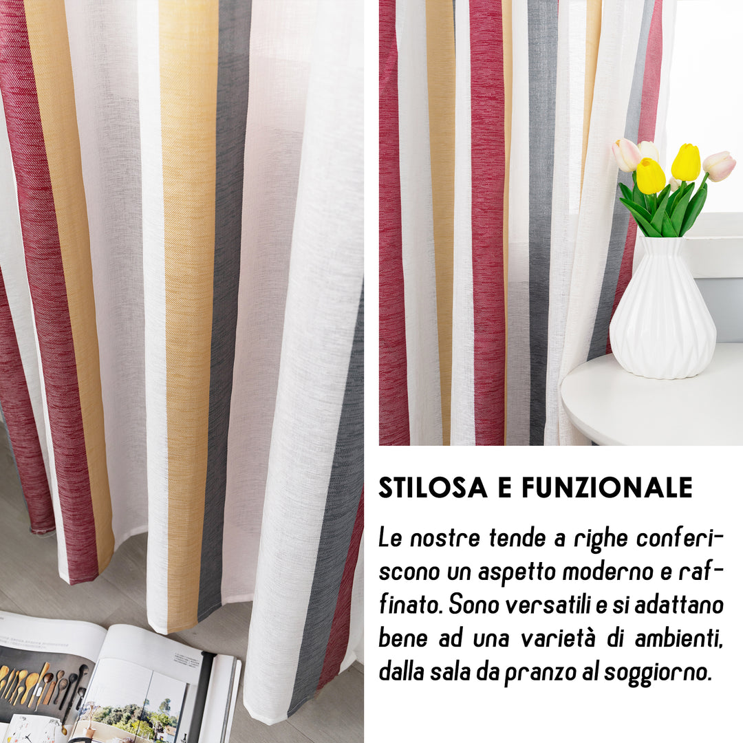 TENDA SEMI FILTRANTE A RIGHE MULTICOLOR 1 PANNELLO 140X285CM BORDEAUX