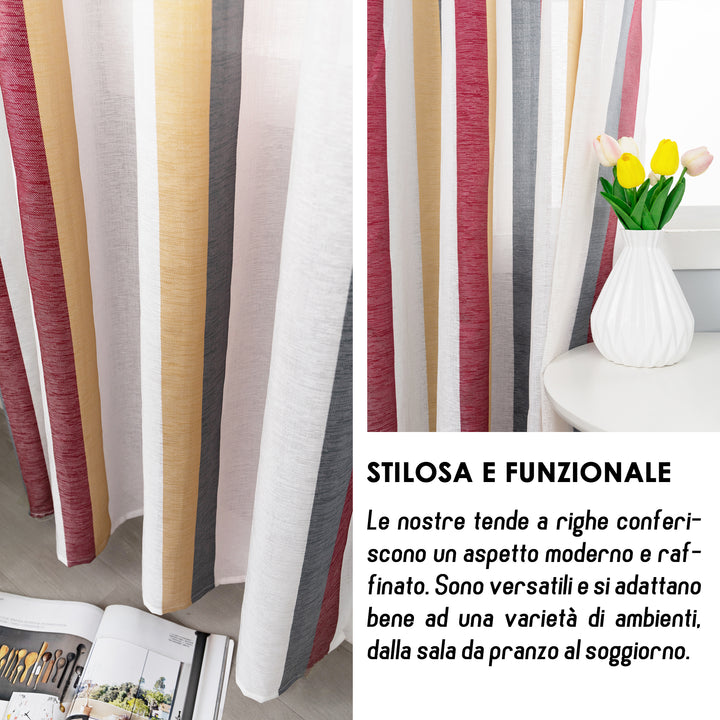TENDA SEMI FILTRANTE A RIGHE MULTICOLOR 1 PANNELLO 140X285CM BORDEAUX