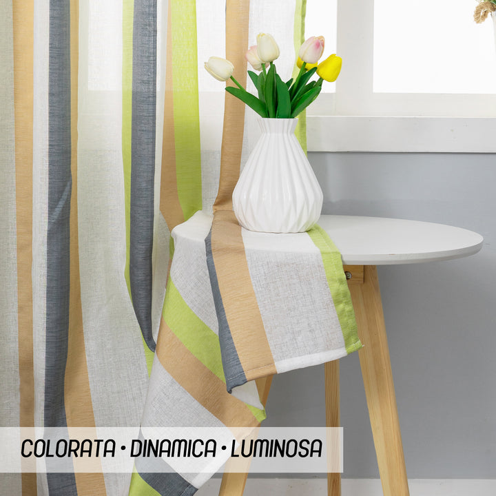 TENDA SEMI FILTRANTE A RIGHE MULTICOLOR 1 PANNELLO 140X285CM VERDE