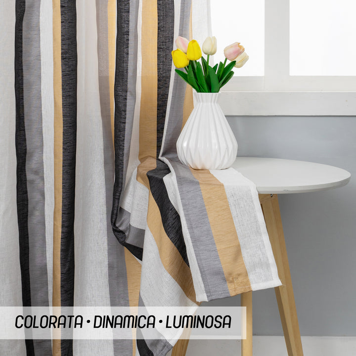 TENDA SEMI FILTRANTE A RIGHE MULTICOLOR 1 PANNELLO 140X285CM NERO