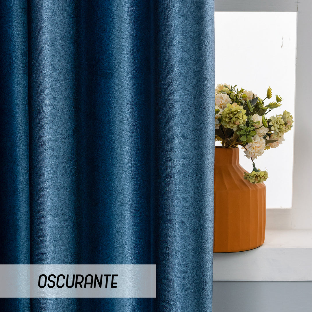TENDA RODI OSCURANTE METALLIZZATA FANTASIA RAMI E FOGLIE 1 PANNELLO 140X275CM BLU