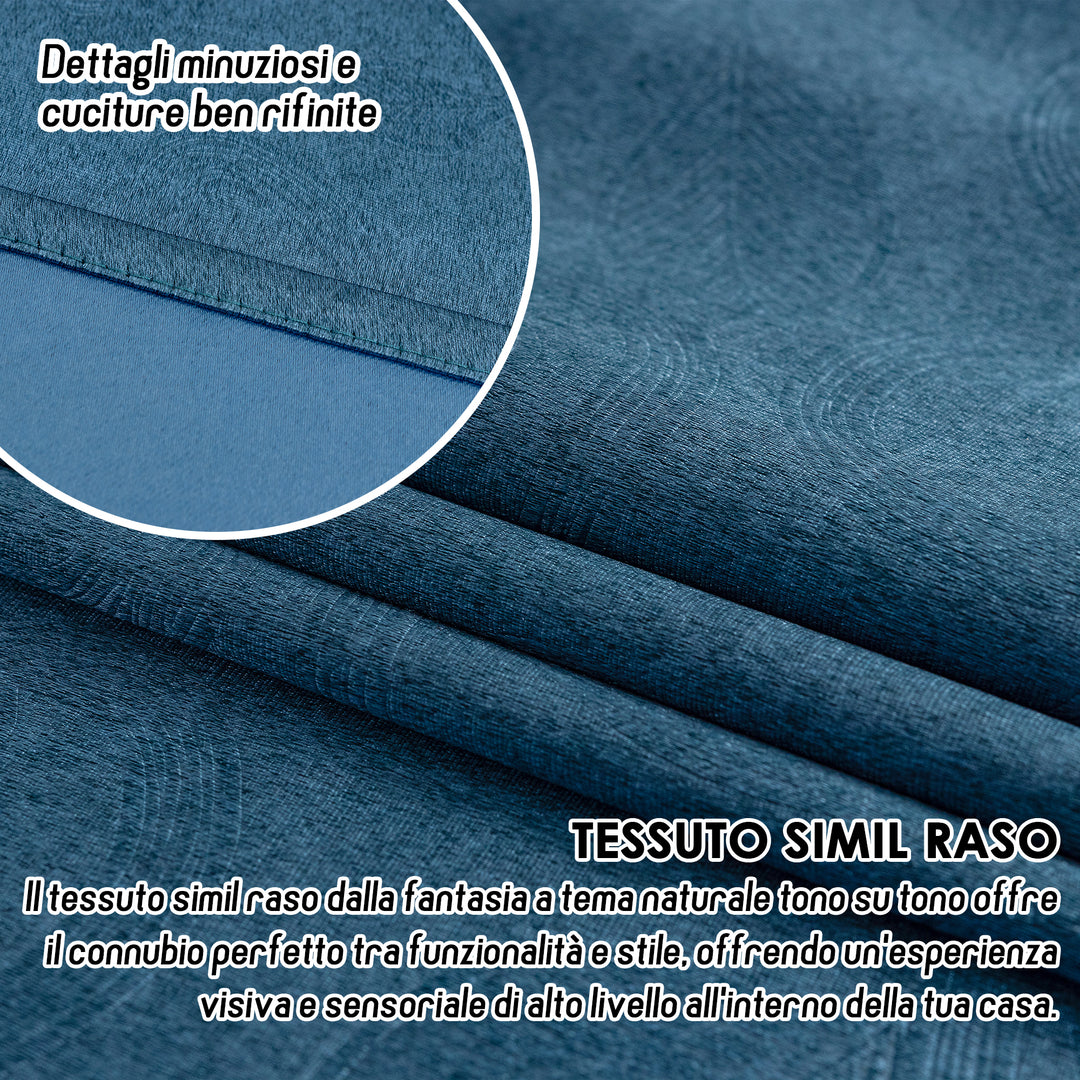 TENDA RODI OSCURANTE METALLIZZATA FANTASIA RAMI E FOGLIE 1 PANNELLO 140X275CM BLU