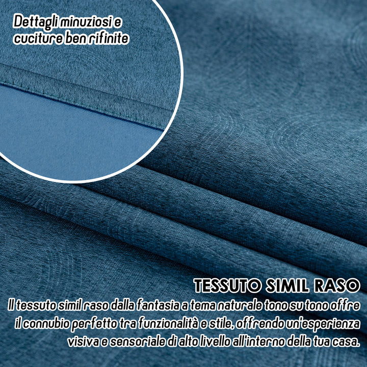 TENDA RODI OSCURANTE METALLIZZATA FANTASIA RAMI E FOGLIE 1 PANNELLO 140X275CM BLU